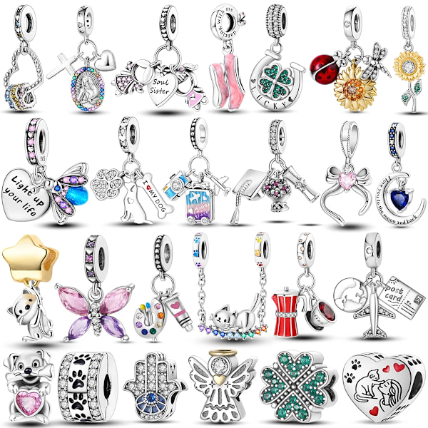 2024 Hot Salu Luminous Firefly Charms Perler 925 Sterling Sølv Ugle Kat Kærlighed Dangle Passer Original Pandora Armbånd Diy Smykker KTC240