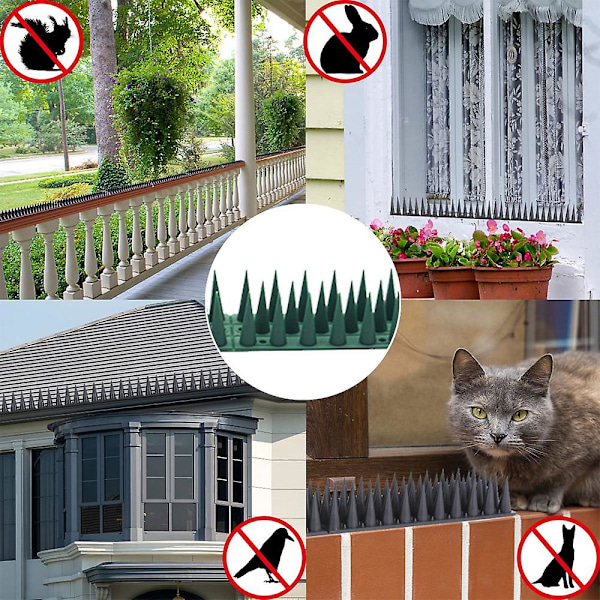 12 kolmen osan muovista lintupiikkiä aidoille ja katoille, muovipiikit estävät oravia, variksia, kissoja ja lintuja -XF2- green