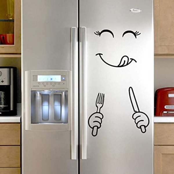 30*40cm søte kjøleskapsklistremerker, glad og deilig ansiktskjøkken F