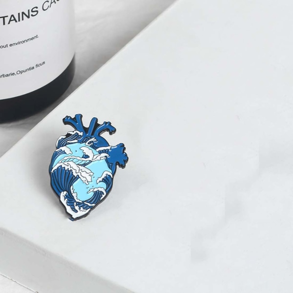 Emaljstift för ryggsäckar Blue Ocean Waves Heart Pin Emalj Broo