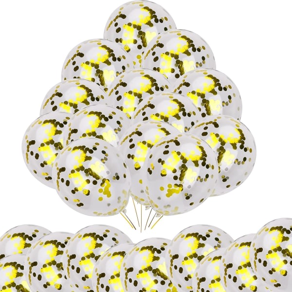 12 tums guldkonfettiballonger, pakke med 25 konfettilatexballonger guld för alla hjärtans bröllopsdagsdekorationer