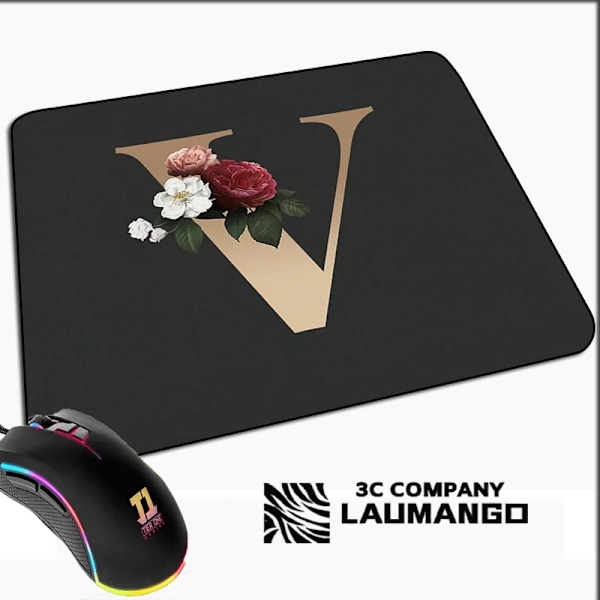 Liten spillmatte Gyllen initialt navnmønster Kawaii musmatte Gamer Mini datamaskin Anime matte Gummimatte PC-tilbehør Matter GG002050 GG002050 18x22cm
