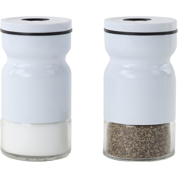 Salt- och pepparshaker i glas och metall - Sett med 2 vita