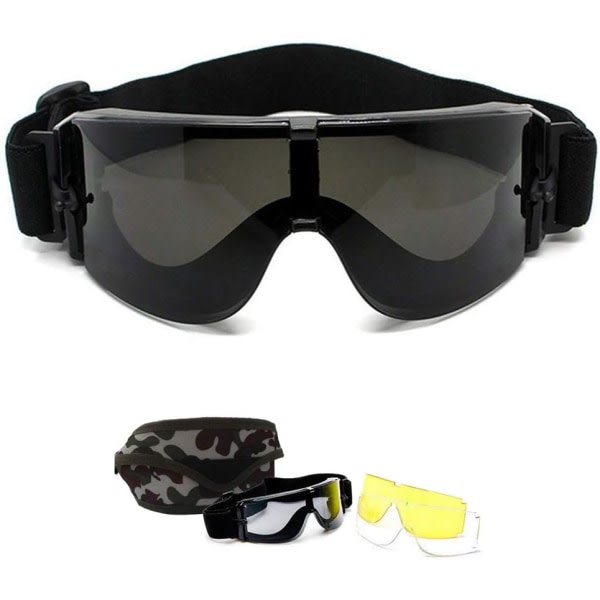 Airsoft Paintball-glasögon, motorcykelglas med 3 udbytte linser og Camo - cover for löpning Skidfiske Jakt Krigsspel