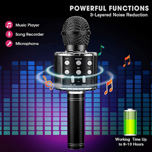 Karaoke Bluetooth-mikrofon, 5-i-1 mikrofon för inspelning och sång för barn och vuxna (rosa)