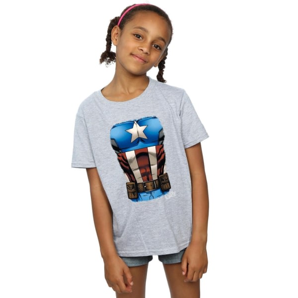Marvel Girls Captain America Chest Burst puuvillainen T-paita 7-8 Kyllä Sports Grey 7-8 vuotta