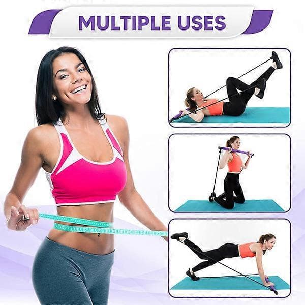 Pilates Bar Set Resistance Bands Adjustable Straps Workout Purple-FF- Purple
