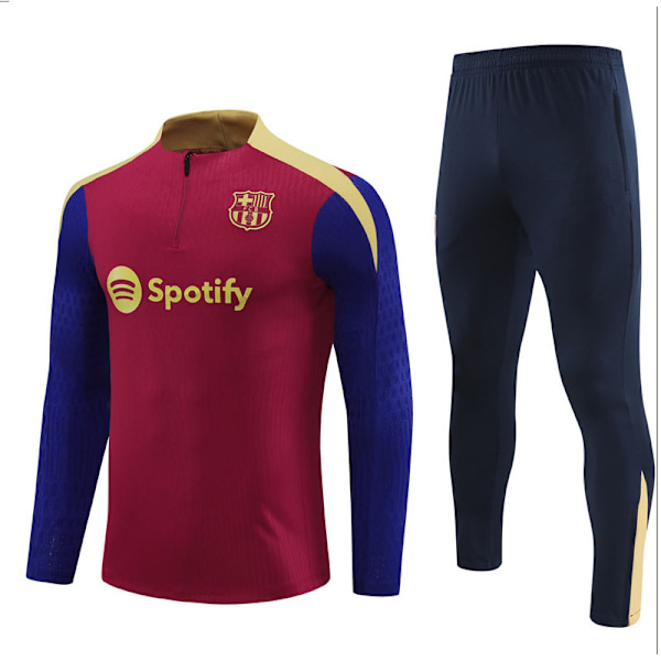 Hete påsketilbud! 2425 Ny Barcelona Fotball Langermet Halv Glidelås Treningsgenser for Voksne og Barn rød red-XF2- red M
