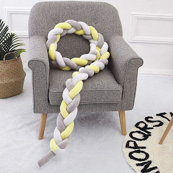 Sengestopper, baby støtfanger sengslange baby seng støtfanger veving kantbeskyttelse hodebeskyttelse dekorasjon for barneseng (grå, 100 cm) hvit * gul * grå White*Yellow*Grey 100cm