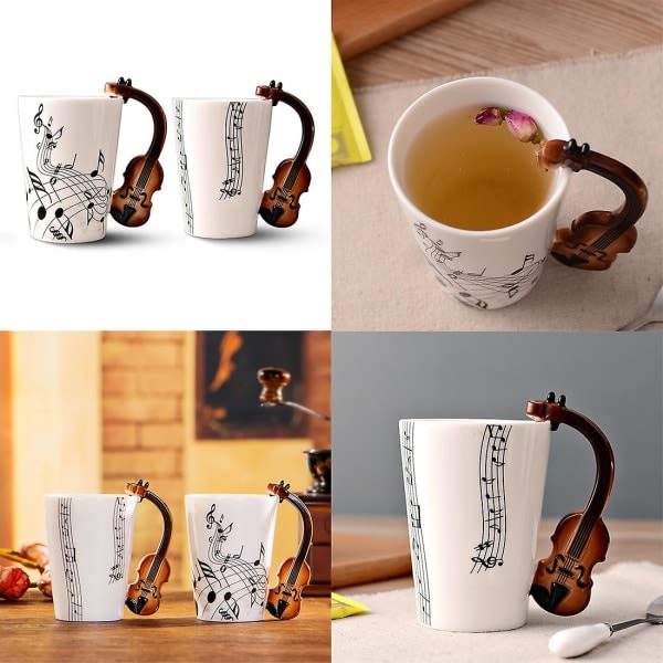 Novelty violinhåndtag keramisk kop fri spektrum kaffe mælk te kop Personlighedskrus Unik musical [DB] som vist