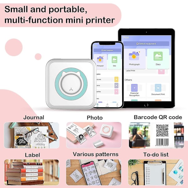Mini Lomme Klistermærkeprinter, Bluetooth Trådløs Bærbar Mobil Printer Maskine Termisk Printer Til Noter, Memo, Foto, Lomme Etiket Kvitteringsprinter C option 6