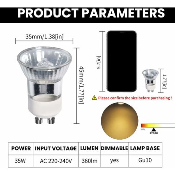 Pakke med 8 GU10 Halogenlamper Reflektor 35W Varmt Hvit 2700K