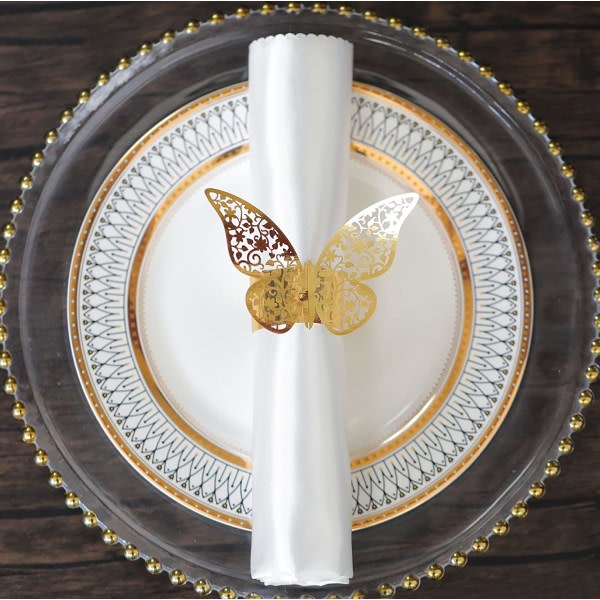 50 st pappersservettringar 3D fjäril, servettring, tupplur till bröllop