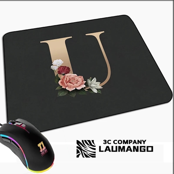Liten spillmatte Gyllen initialt navnmønster Kawaii musmatte Gamer Mini datamaskin Anime matte Gummimatte PC-tilbehør Matter GG002049 GG002049 20x25cm