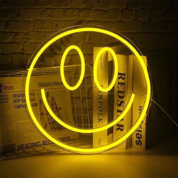 Smile Face Neon Sign Led Neon Light Seinätarra Smiley Face Light Up Kyltit makuuhuoneeseen Lastenhuoneen hääsisustus [DB]