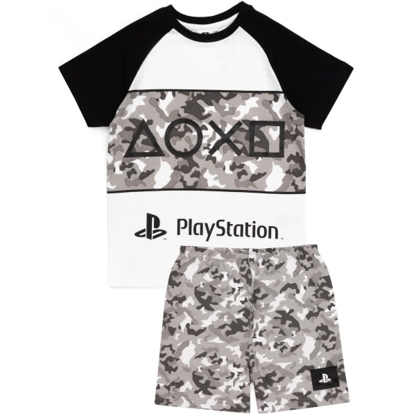 Playstation Boys Gaming Camo Short Pyjamas Sæt 7-8 år Sort/G Sort/Grå/Hvid 7-8 år