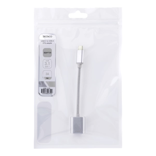 USB-C 3.1 Gen 1 til USB-A OTG adapter, alu, hvid pose, sølv