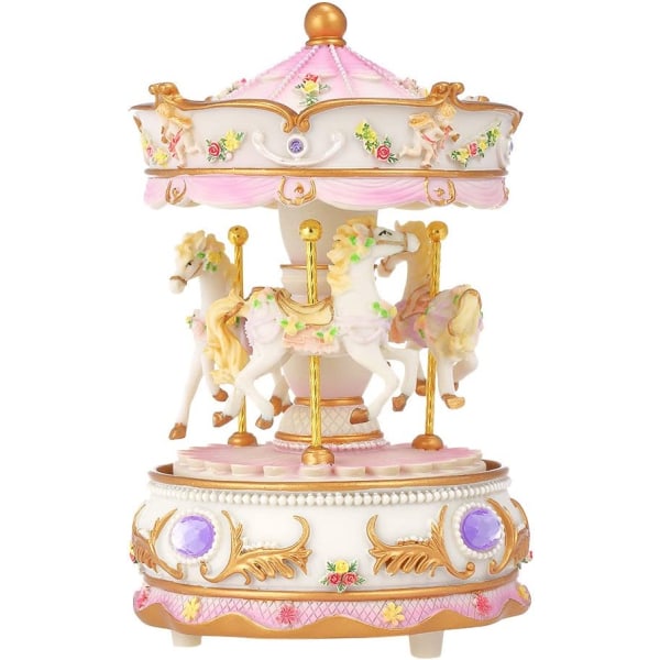 Mini Carousel Clockwork Music Box Färgglad LED Merry-go-Round