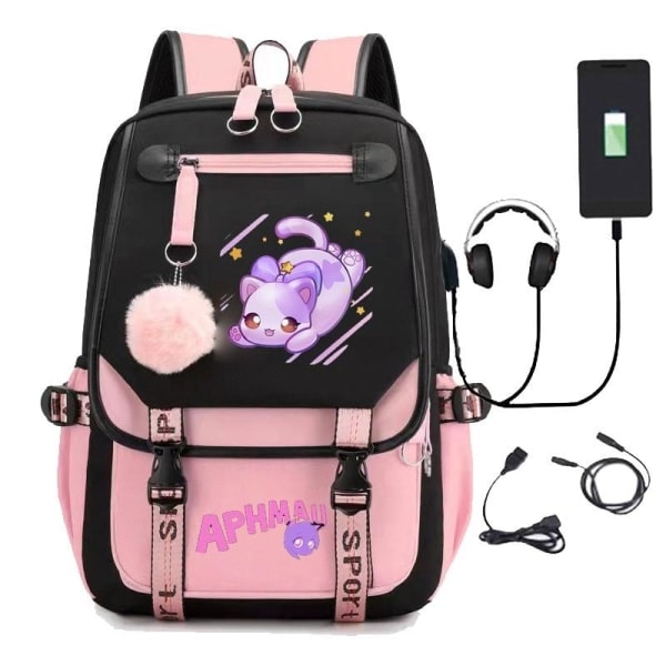 Aphmau-reppu lapsille, koululaukku USB-liitännällä, 1 kpl rosa 2