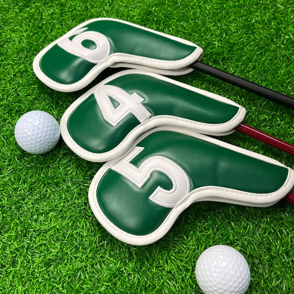 9./ Sett Golf Iron Head Covers Grönt PU Läder Golf Club Cover