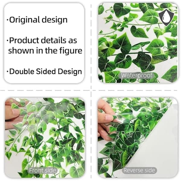 2-pack window decoration with green leaves and tendrils - double-sided self-adhesive decal, 60×30 cm-FF-