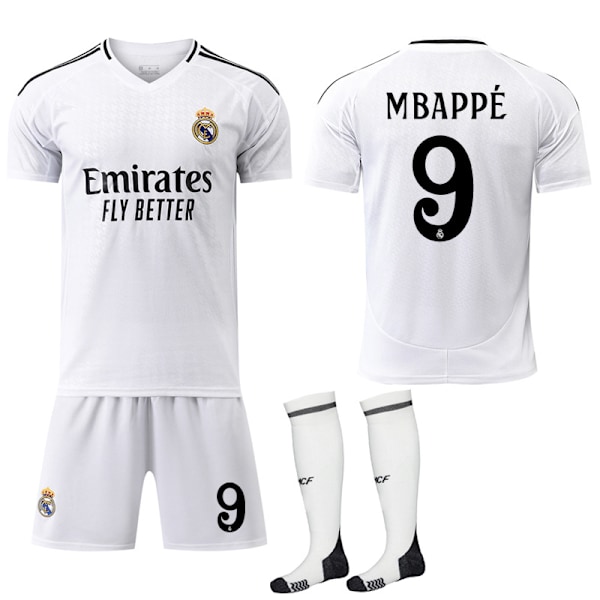 Real Madrid Hemmatröja Barn & Vuxen Fotbollströja Med Strumpor Nr.9 Mbappé 2024-2025 No.9 Mbappé No.9 Mbappé XXL
