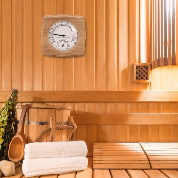 Termometer/hygrometer, inredning i trä 2-i-1 för bastu