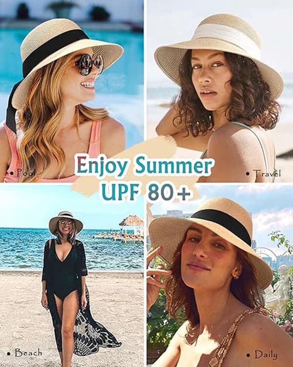 Dame Solhat UPF 80+ Sammenfoldelig Rejse Skygge Sommer UV Beskyttelse Strandhat Khaki