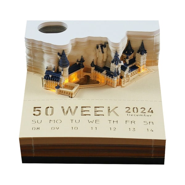 3D Castle Muistilehtiöt, 2024 Pöytäkalenteri Memo Pad Castle Weekly Muistilehtiö valolla