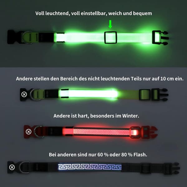 LED hundehalsbånd oppladbart justerbart rosa sikkerhet mørk S 35-40cm Pink S
