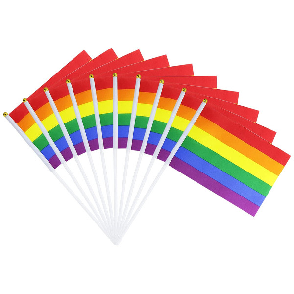 Pride-liput, käsin heiluttavat sateenkaariliput, pride-liput juhlaparaadeihin, karnevaaleihin, festivaalikoristeisiin ja juhliin (8,27 x 5,51 tuumaa, 10 kpl)