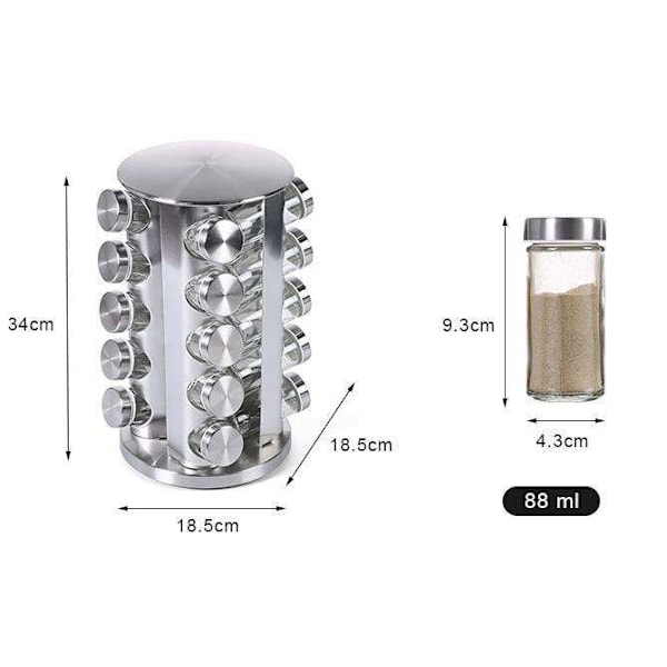 20 glasskrukker + Etiketter - Krydderstativ - Roterende krydderkarusell transparent 2840