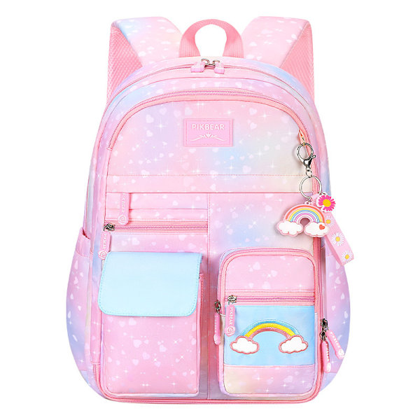 Barnskolväska flicka grundskoleelev ryggsäck stöldskydd söt gradient regnbåge serie skolväska ryggsäck väska Mochila