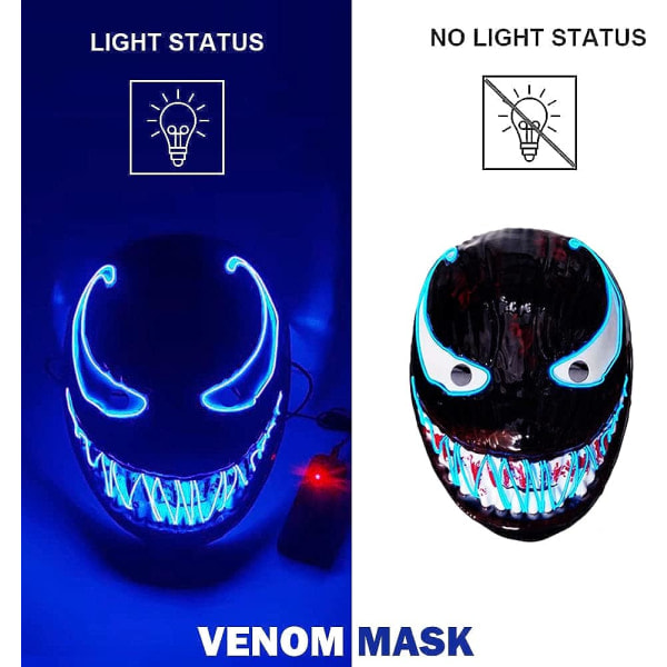 LED-maske for Halloween, Purge-maske med 3 lysmoduser, Lysende Halloween-maske for menn, kvinner og barn, blå