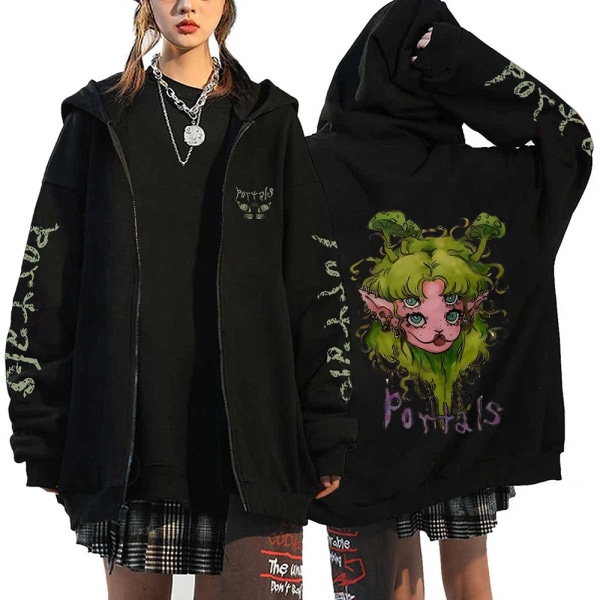 Melanie Martinez Portals Hoodies Tecknad Dragkedja Sweatshirts Hip Hop Streetwear Kappor Män Kvinna Oversized Jackor Y2K Kläder Black2