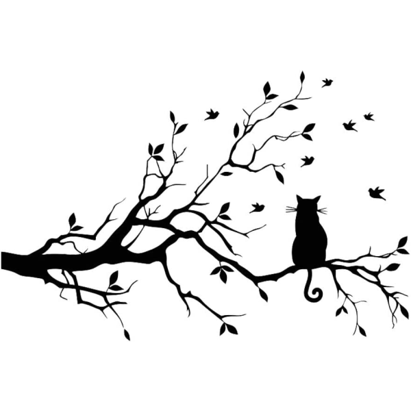 Puun oksalehti kissan seinäkoristetarroilla Irrotettava vinyyli