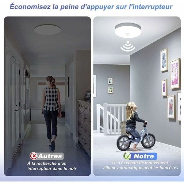 Wireless Ceiling Light with Dusk Sensor, Rechargeable Battery Motion Sensor Light for Garage, Easy Installation 6500K Daylight-FF-