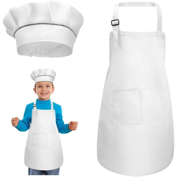 Kissral børneforklæde + kokkehattesæt: Justerbart børne køkkenforklæde med lommer til madlavning og bagning