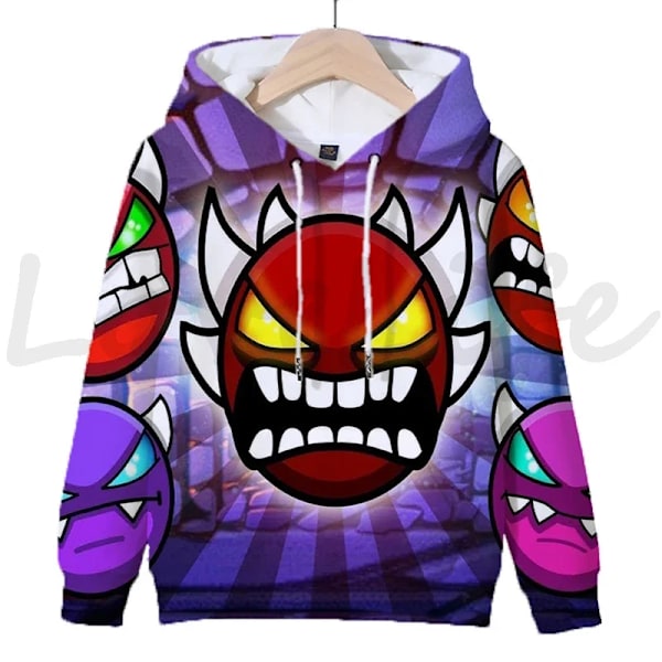 Angry Geometry Dash Hættetrøjer til børn, Tegneserie Spil Sweatshirts til børn, 3D Print Hættetrøje, Pullovers til piger og drenge Khaki Khaki 120
