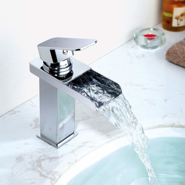 Vandfald Badeværelse Armatur Enkelt Håndtag Krom Håndvask Armatur Hot