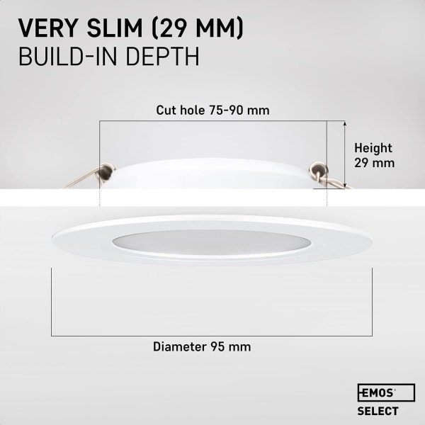 Infälld LED Spotlight Downlight IP54 varmvit 3000K | Set med 3 extra platta runda LED-spotlights 7 Watt (7W) / 700 Lumen, vit