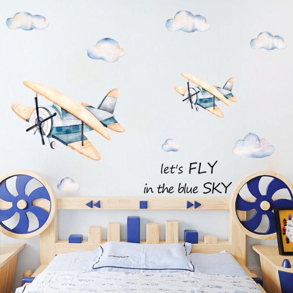 Akvarell Skyer Fly Veggdekor Baby Soverom Dekor