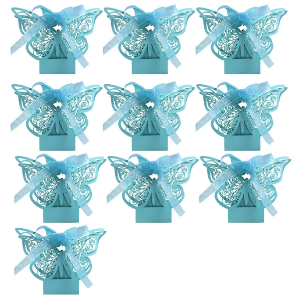 10 stk gaveeske papp hult design Stilig lys farge 3d sommerfugl DIY-veske til bryllup Jikaix blå