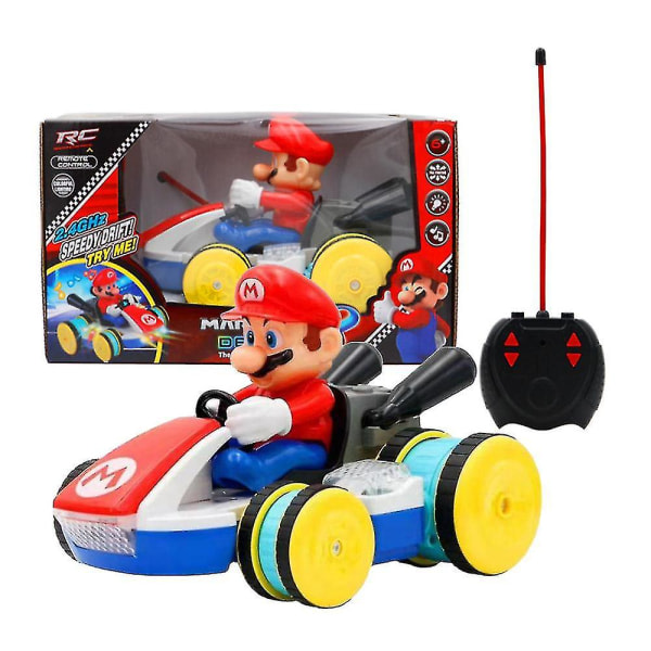 Super Mario Bros Kart fjernkontroll Elektrisk billeke for barn, Mario Luigi Led Light-up Music Kart Billeker Barnegave [DB] Rød