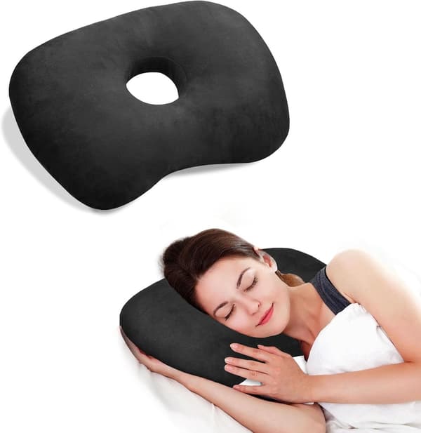 Piercingpude Donutpude med hul til øret Sidesover Ortopædisk Sort black 32 cm x 43 cm