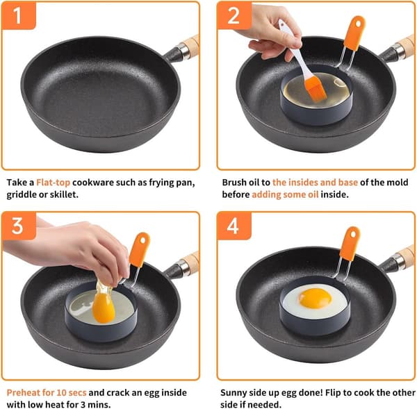Eggeringer 2 stk 3,5 tommer, eggform med oljebørste, non-stick stekeformer for speilegg, muffins og pannekaker