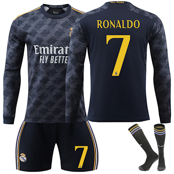 Real Madrid Borta Fotbollströja med Långa Ärmar för Barn, Set med Fotbollsutrustning 23-24 Nr 7 Ronaldo No.7 Ronaldo XL