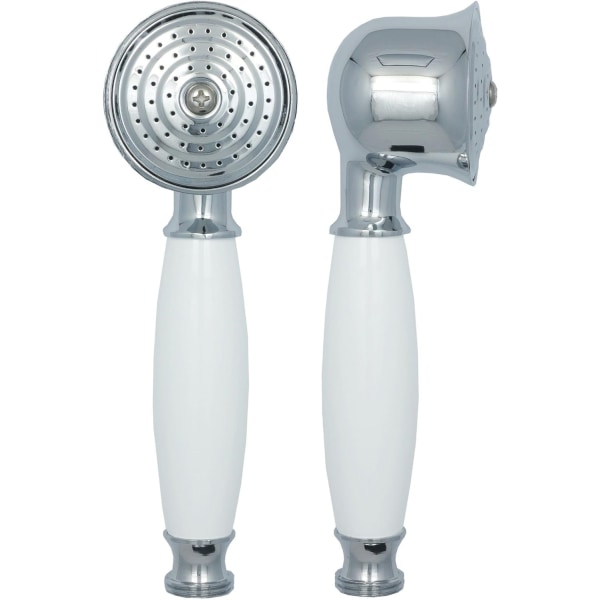 Komplet badeværelsesduschhuvud Anti-kalkduschhoved med vitt keramisk håndtag Sølv duschhoved