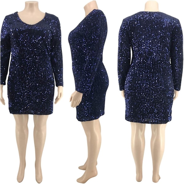 Dam Plus Size Paljettklänning V-ringad Fest Cocktail Glitter Glittrig Kväll Stretchig Mini Bodycon Klänningar