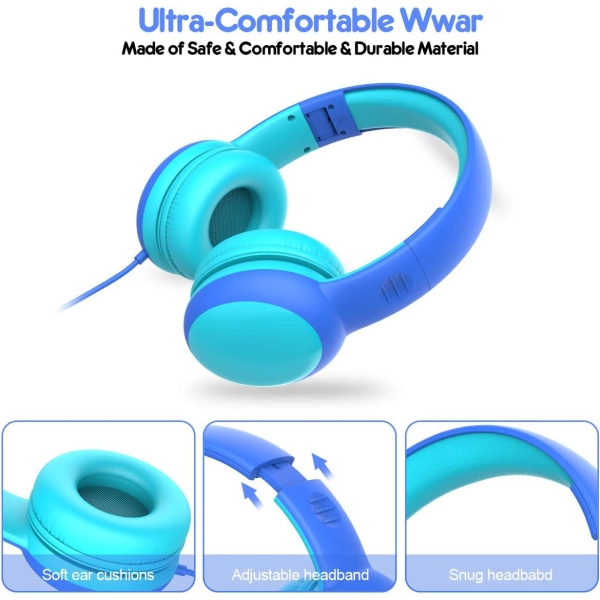 Hodetelefoner for barn med dekorative ører blå
